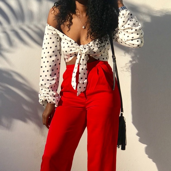 Nasty Gal Tops - Nasty Gal Polka Dot Off Shoulder Crop Top